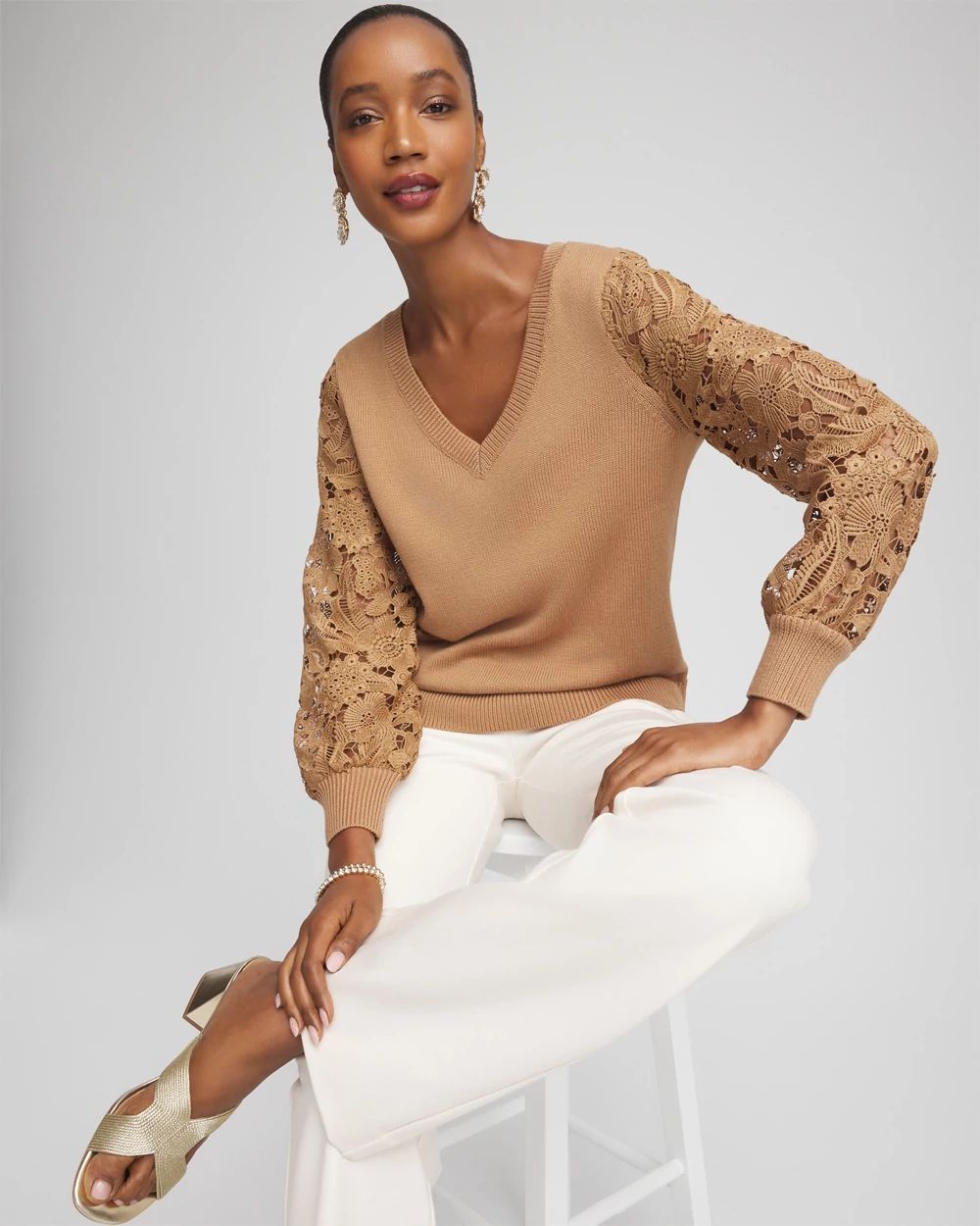 Woven Lace V-Neck Pullover Sweater | Chico's